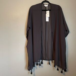 NWT Ibiza Sz Small Women’s Sheer Black Coverup Swim Top Blouse Tassels Ret $62!